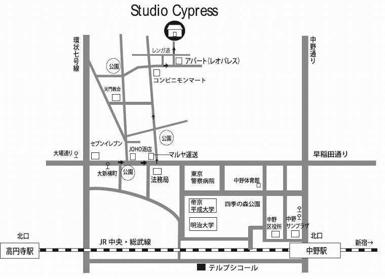 スタジオサイプレスへのアクセス map of studiocypress